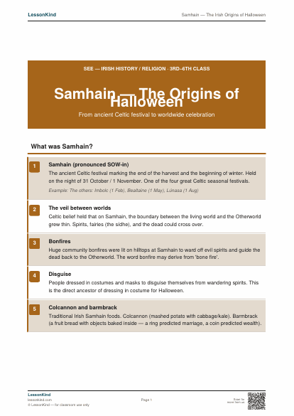 First page preview of Samhain — The Irish Origins of Halloween