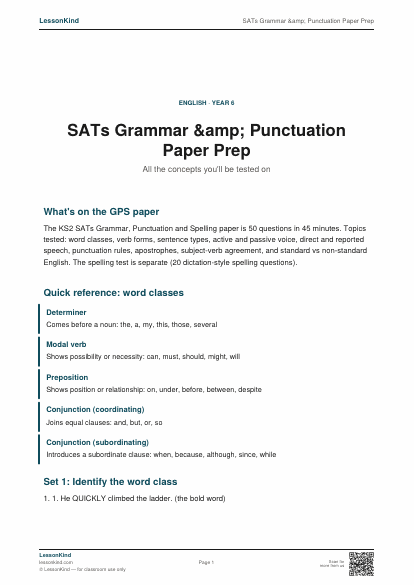 Preview of SATs Grammar &amp; Punctuation Paper Prep