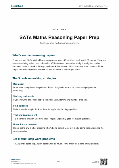 Preview of SATs Maths Reasoning Paper Prep
