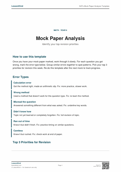 Preview of SATs Mock Paper Analysis Template