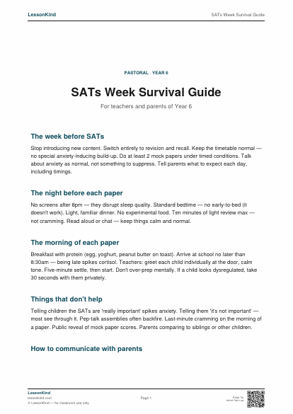Preview of SATs Week Survival Guide