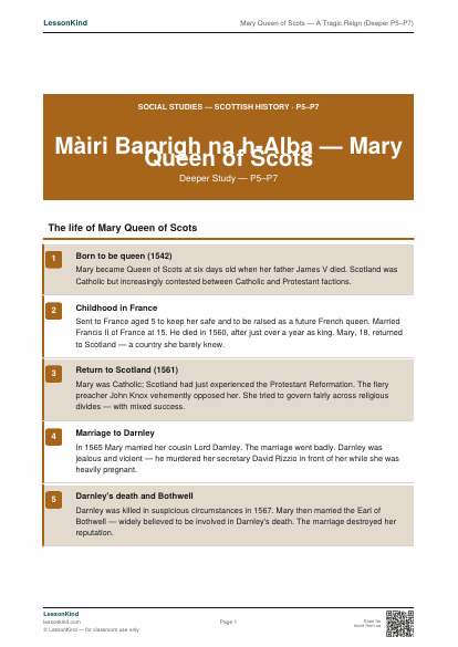 First page preview of Mary Queen of Scots — A Tragic Reign (Deeper P5–P7)
