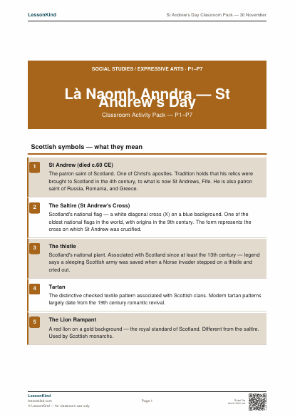 Preview of St Andrew's Day Classroom Pack — 30 November