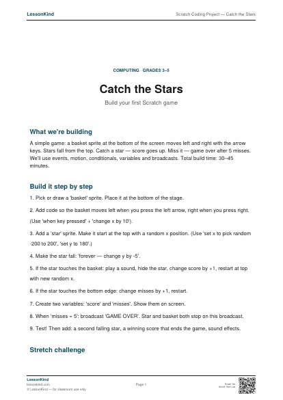 Preview of Scratch Coding Project — Catch the Stars