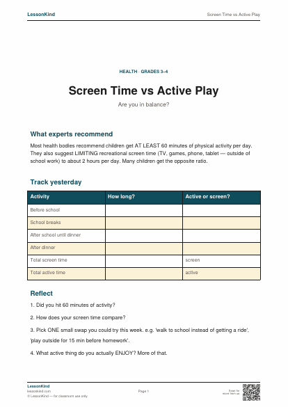 Preview of Screen Time vs Active Play