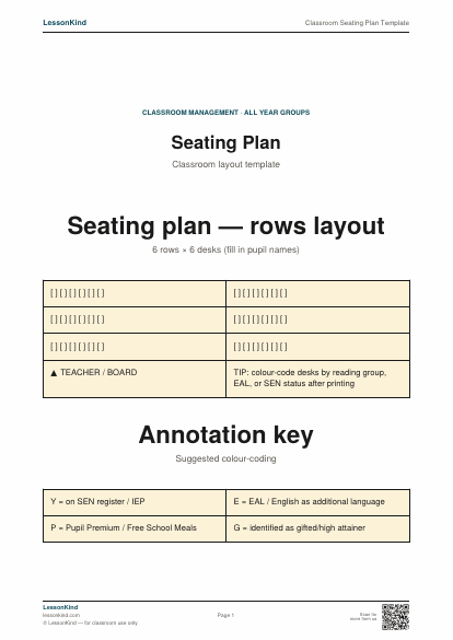 Preview of Classroom Seating Plan Template
