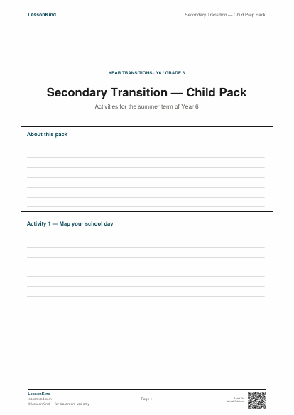 Preview of Secondary Transition — Child Prep Pack