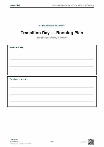 Preview of Secondary Transition Day — Running Plan for Y6 Teachers