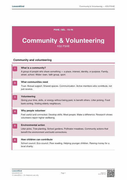 Preview of Community & Volunteering — KS2 PSHE