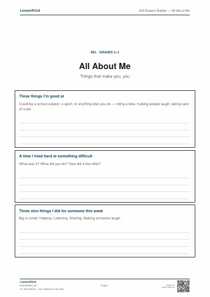 Preview of Self-Esteem Builder — All About Me