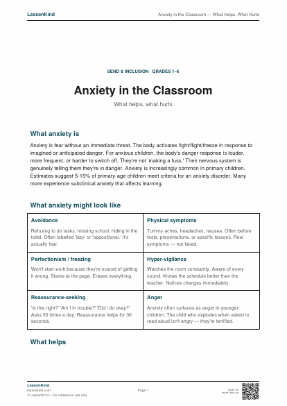 Preview of Anxiety in the Classroom — What Helps, What Hurts