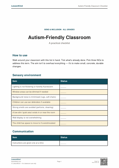 Preview of Autism-Friendly Classroom Checklist