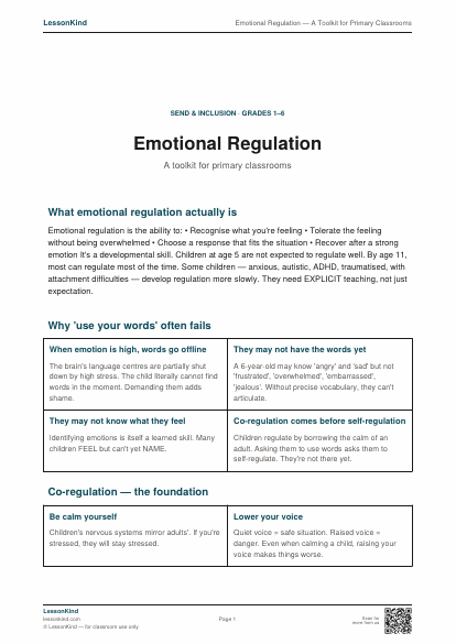 Preview of Emotional Regulation — A Toolkit for Primary Classrooms