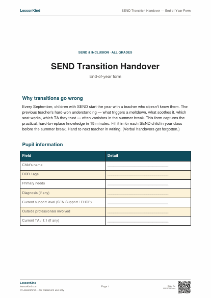 Preview of SEND Transition Handover — End-of-Year Form