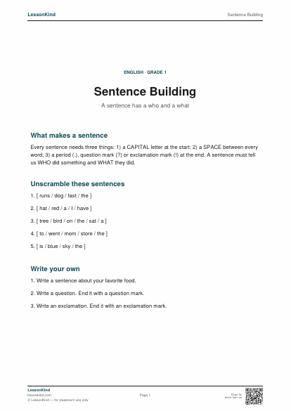 Preview of Sentence Building