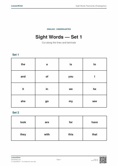 Preview of Sight Words Flashcards (Kindergarten)