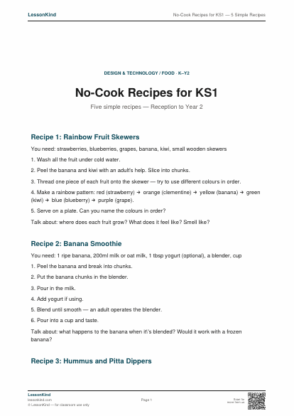 Preview of No-Cook Recipes for KS1 — 5 Simple Recipes