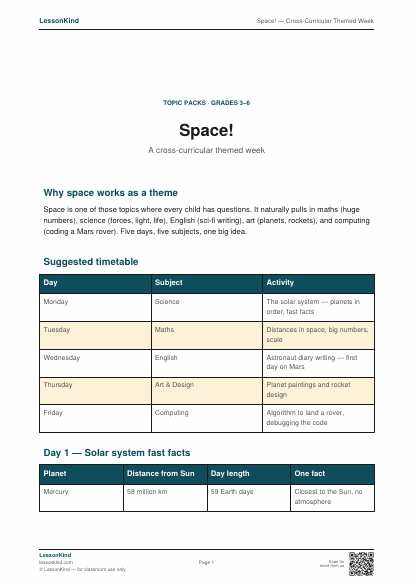 Preview of Space! — Cross-Curricular Themed Week