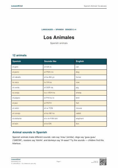 Preview of Spanish Animals Vocabulary