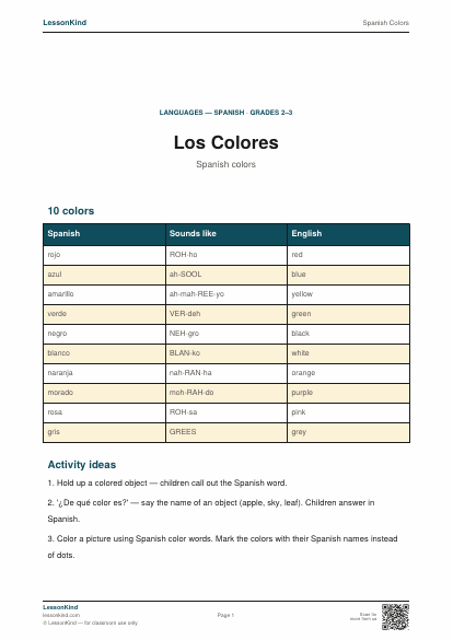 Preview of Spanish Colors