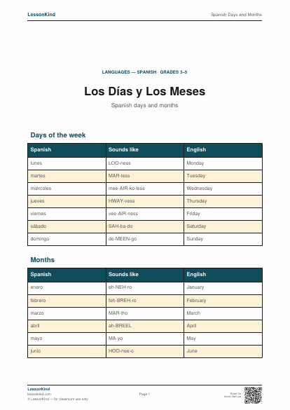 Preview of Spanish Days and Months