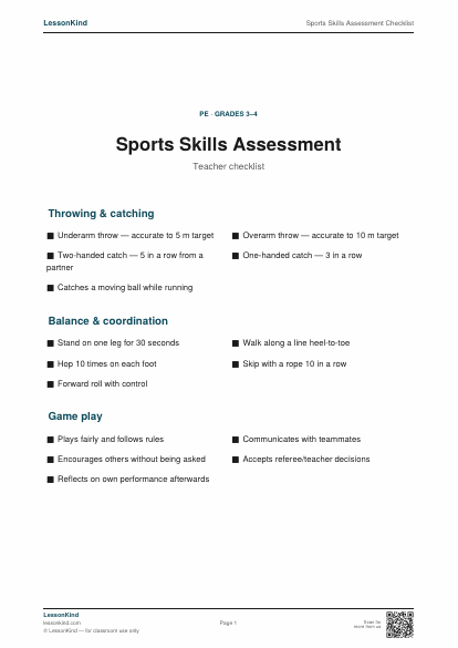 Preview of Sports Skills Assessment Checklist