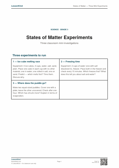 Preview of States of Matter — Three Mini Experiments