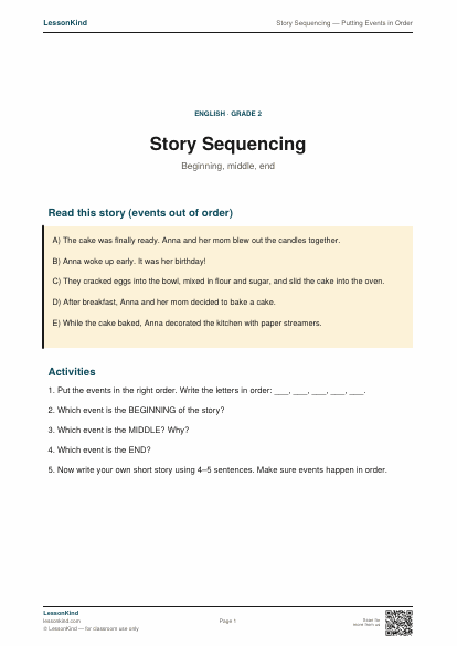 Preview of Story Sequencing — Putting Events in Order