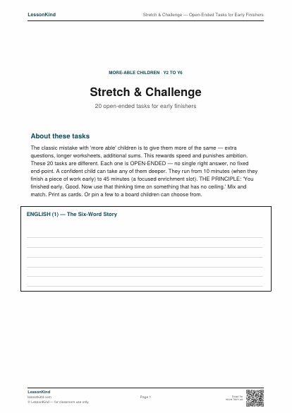 Preview of Stretch & Challenge — Open-Ended Tasks for Early Finishers