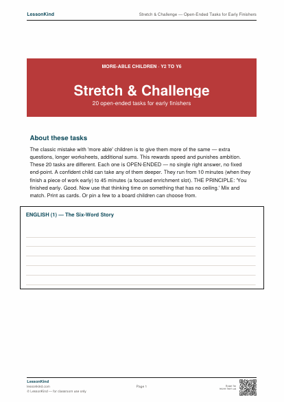Preview of Stretch & Challenge — Open-Ended Tasks for Early Finishers