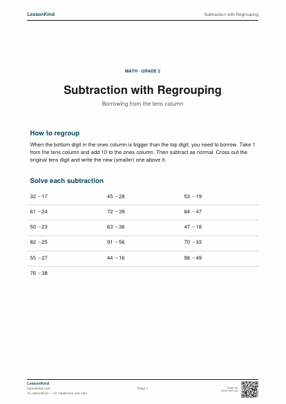 Preview of Subtraction with Regrouping