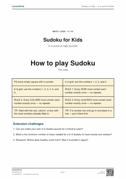 Preview of Sudoku for Kids — 4×4 and 6×6 Grids