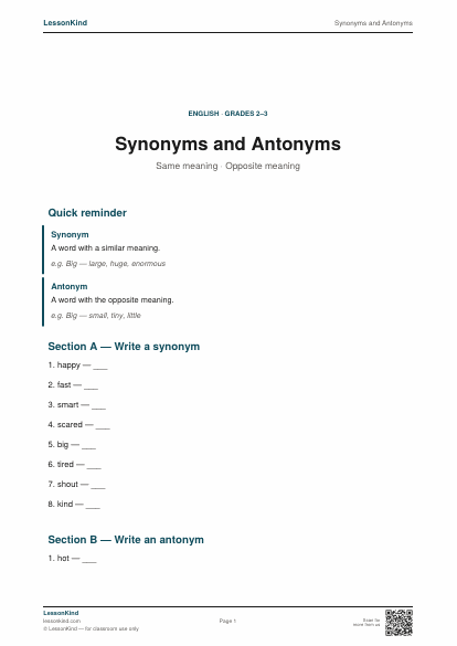 Preview of Synonyms and Antonyms