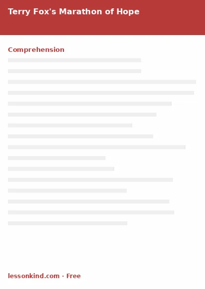 First page preview of Reading Comprehension — Terry Fox's Marathon of Hope