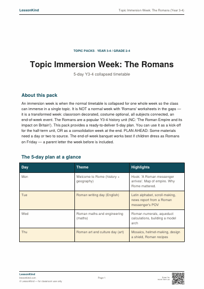 Preview of Topic Immersion Week: The Romans (Year 3-4)