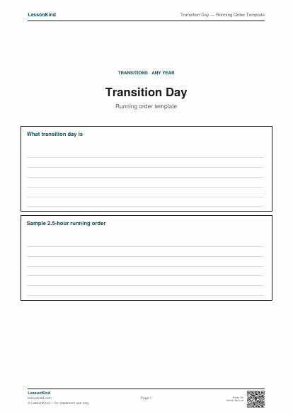 Preview of Transition Day — Running Order Template