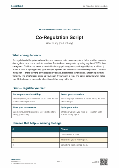 Preview of Co-Regulation Script for Adults