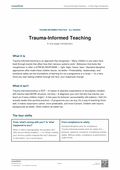 Preview of Trauma-Informed Teaching — A One-Page Introduction