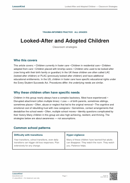 Preview of Looked-After and Adopted Children — Classroom Strategies