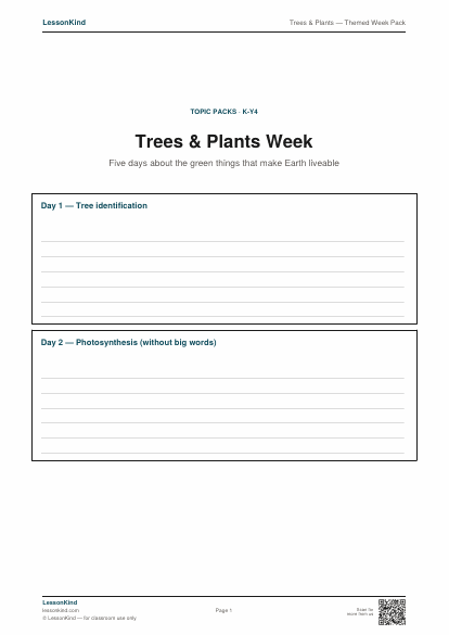 Preview of Trees & Plants — Themed Week Pack