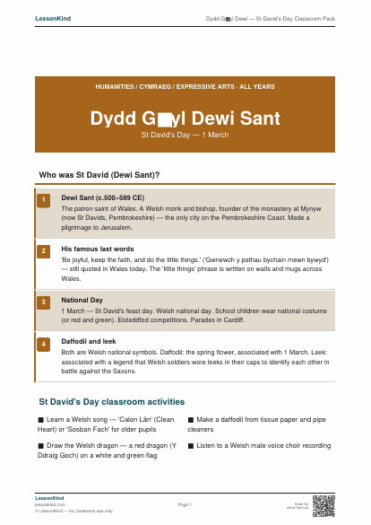 Preview of Dydd Gŵyl Dewi — St David's Day Classroom Pack