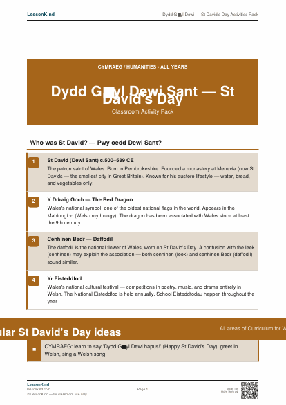 Preview of Dydd Gŵyl Dewi — St David's Day Activities Pack