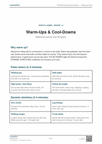 Preview of PE Warm-Ups and Cool-Downs — Reference Card