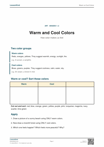 Preview of Warm vs Cool Colors