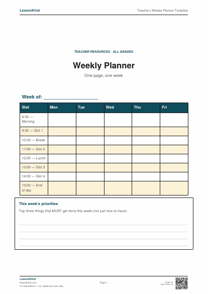 Preview of Teacher's Weekly Planner Template