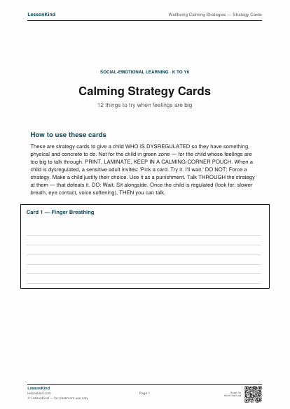 Preview of Wellbeing Calming Strategies — Strategy Cards