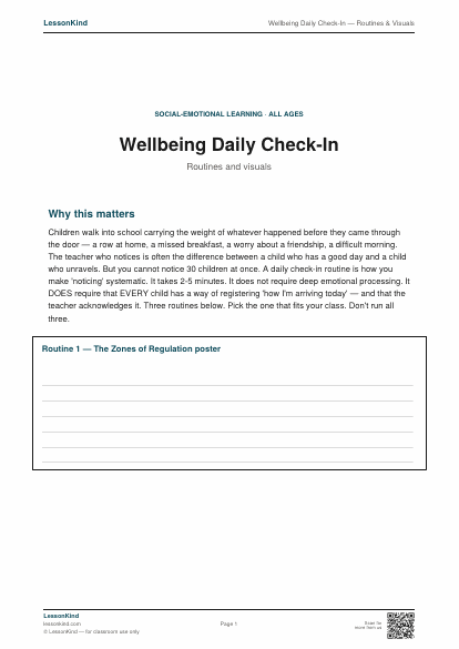 Preview of Wellbeing Daily Check-In — Routines & Visuals