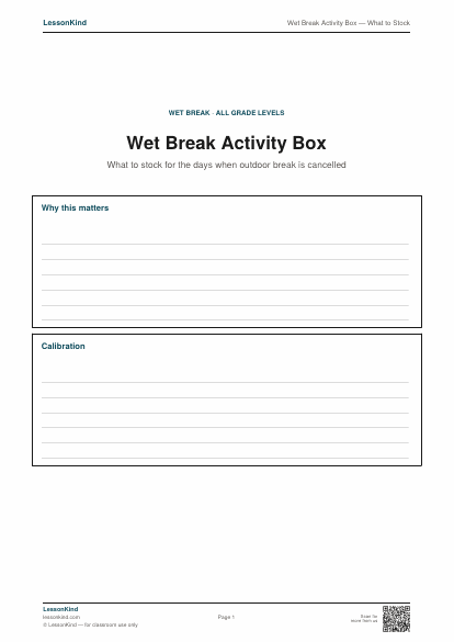 Preview of Wet Break Activity Box — What to Stock