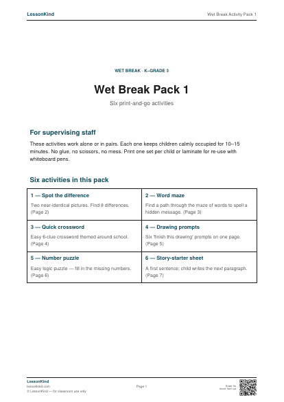 Preview of Wet Break Activity Pack 1