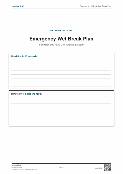 Preview of Emergency 15-Minute Wet Break Plan